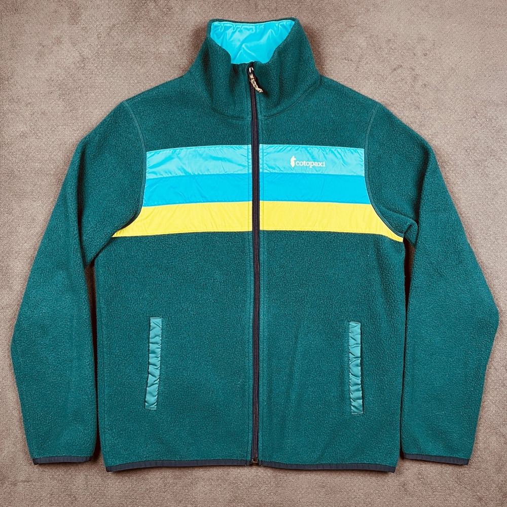 Cotopaxi Teca Full Zip Fleece Jacket Womens Large WL Teal Blue Yellow Colorblock